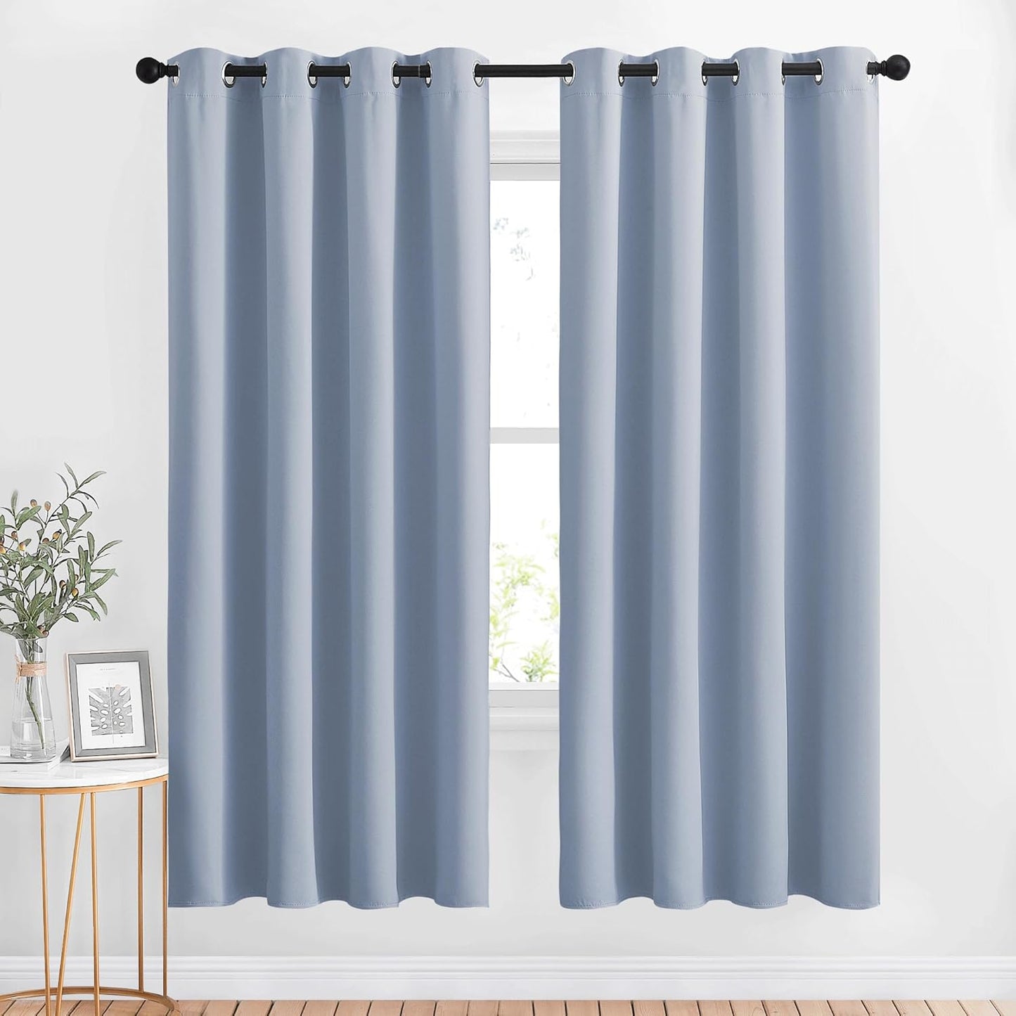 NICETOWN Blackout Curtain Drapes for Living Room - Decorative Thermal Insulated Solid Grommet Top Room Darkening Window Treatments for Kids Room (Vintage Blue, 1 Pair, 46 x 72-Inch)
