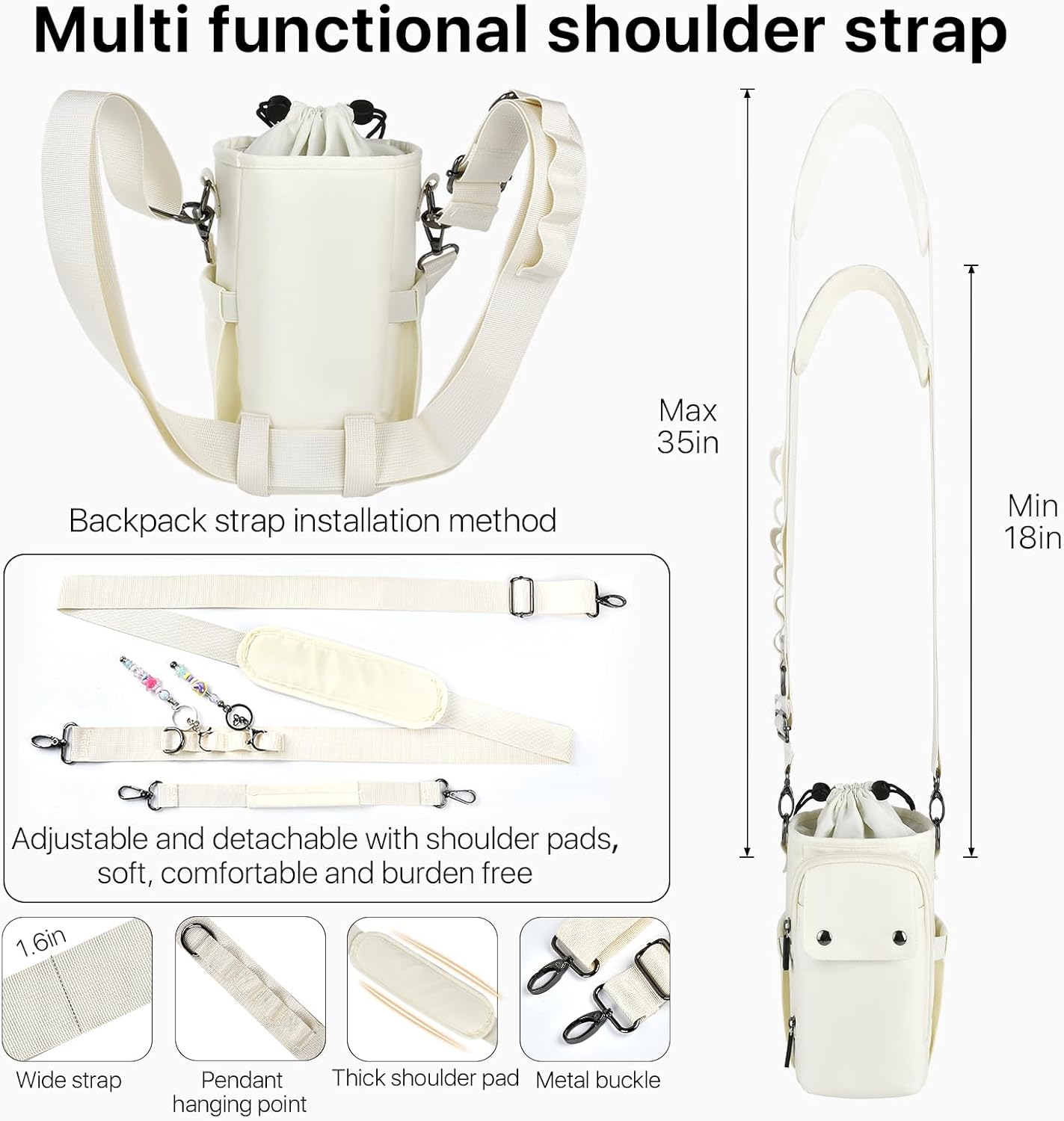 Water Bottle Holder with Strap 32 40oz Crossbody Insulated Water Bottle Carrier Sling Bag with Adjustable Wide Strap and Phone Purse 5 Pockets for Walking Hiking Gym Travel