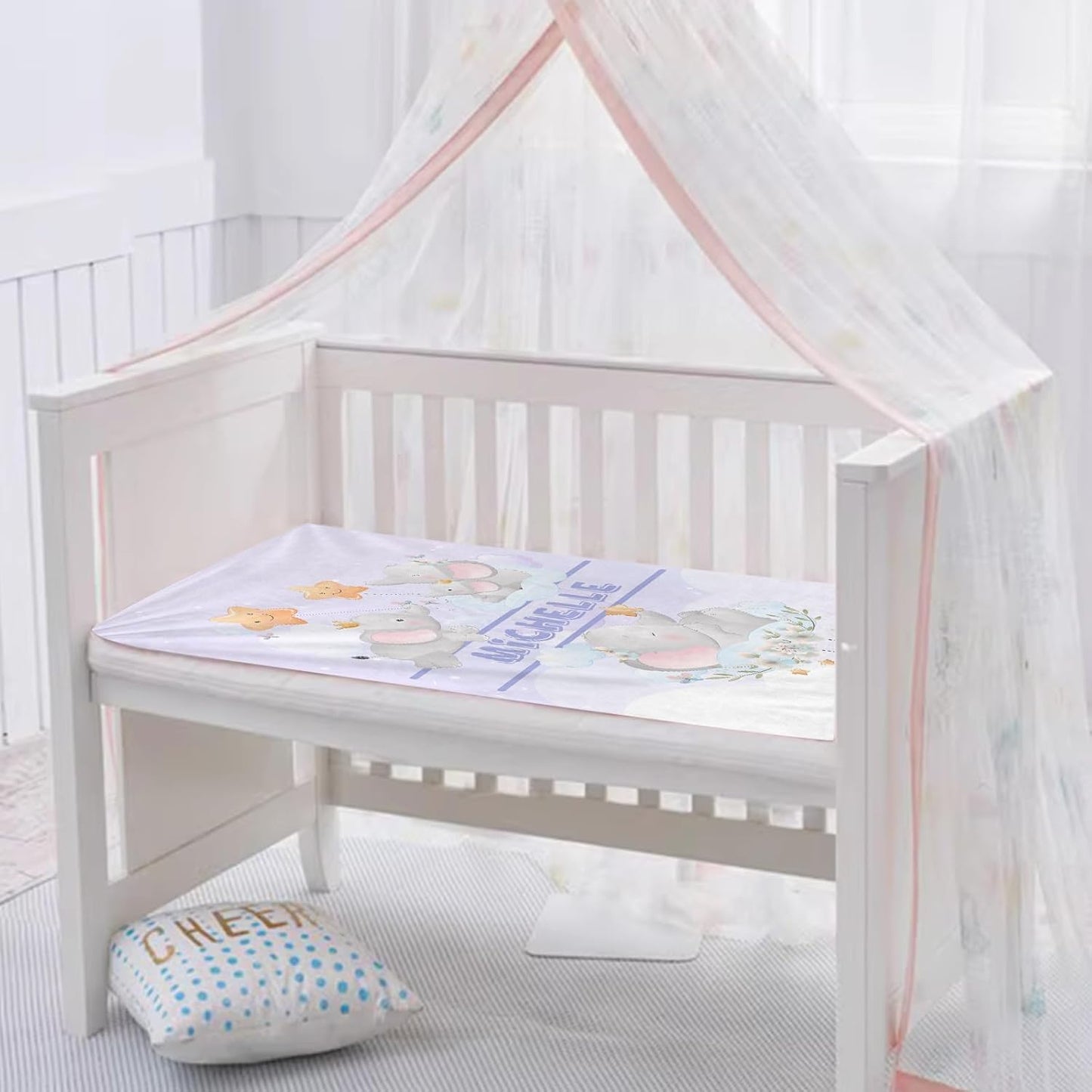 Personalized Baby Blanket with Name, Cute Custom Light Purple Elephant Name Blankets Toddler Girls Soft Flannne Swaddling Blankets Customized Memorial Gift from Nana for Infant Newborn Shower