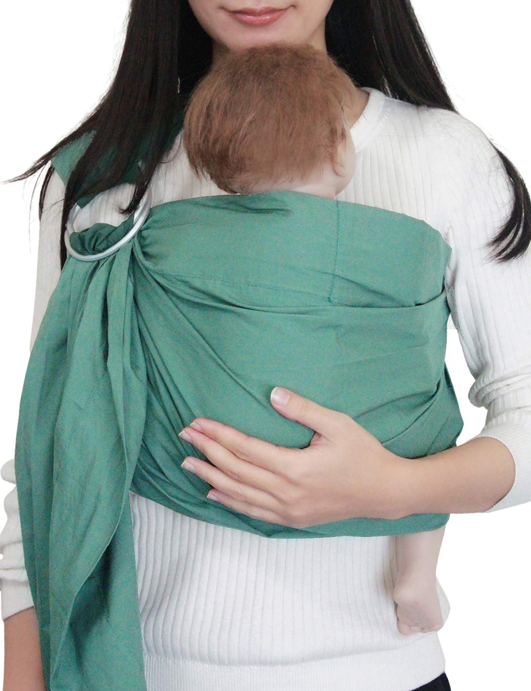 Ring Sling Baby Carrier, Soft Linen Cotton Baby Sling Carrier Newborn to Toddler, Baby Wrap Carrier for Plus Size Parents, Perfect Shower Gift, Lightly Padded Adjustable Nursing Cover Green