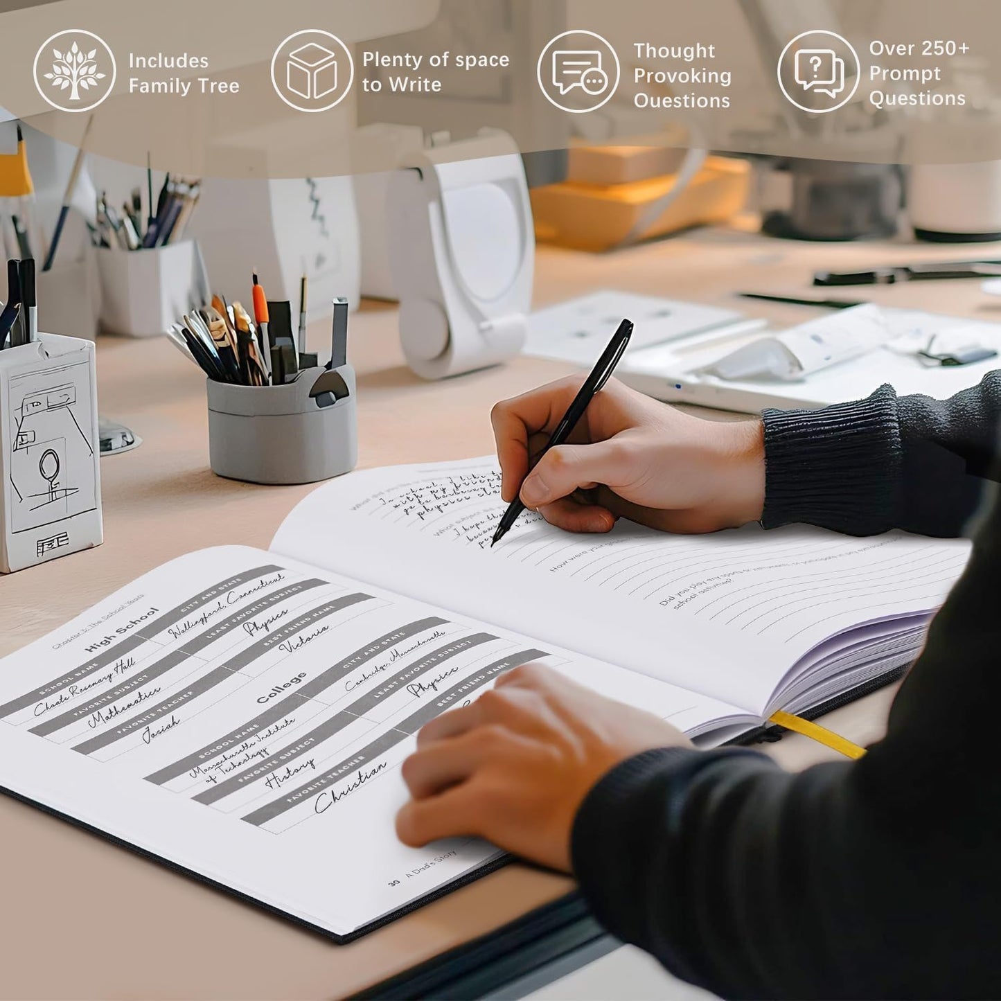 Artmag Dad's Life Story Journal Family Keepsake Book Linen Hardcover for Dad to Share His Memories, with 250+ Prompt Questions Book Gift for Birthday Father's Day Christmas (Blue)