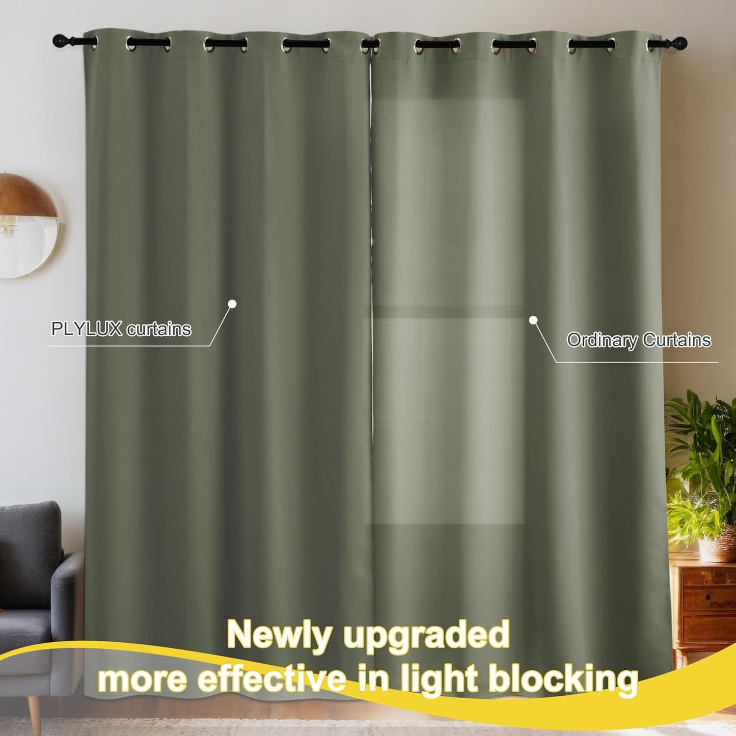 NICETOWN Thermal Insulated Blackout Curtains Room Darkening & Energy Saving Solid Grommet Top Plylux Curtain Panels for Home Decor Bedroom Windows, Dark Mallard, 52W x 63L in, 2 Panels