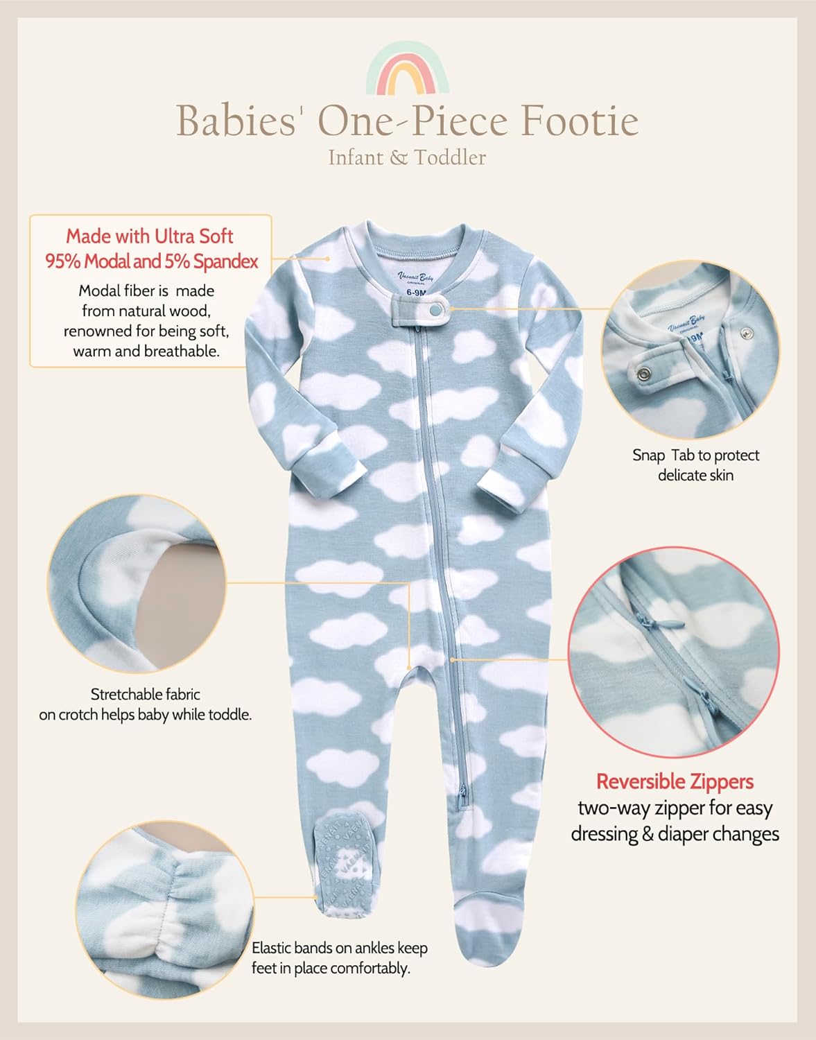 VAENAIT BABY Infant Toddler Boys Girls Footed Pajamas One-PIece Romper Sleep and Play 0M-2T
