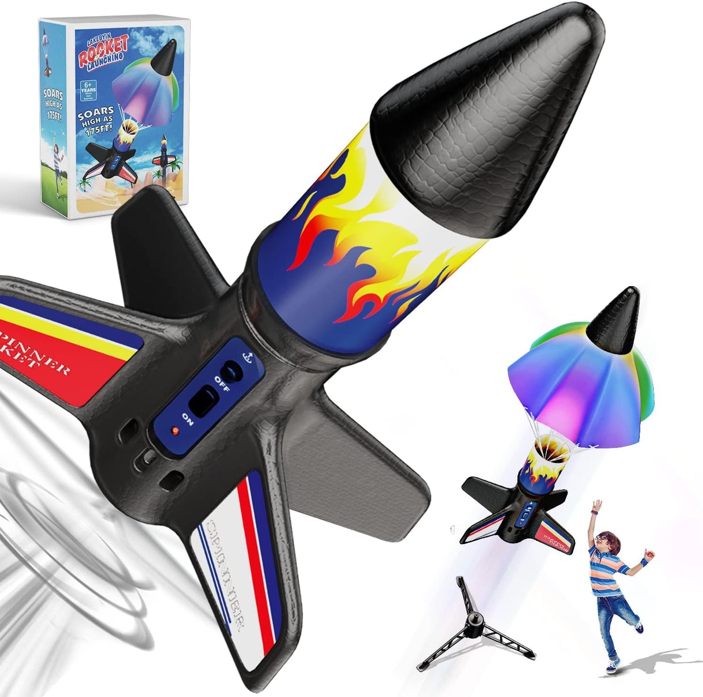 Flying Launcher for Kids - Electric Flying Toys with Parachute Recovery - Eco-Friendly Toy with Unlimited Re-Launch - Great Birthday Gift