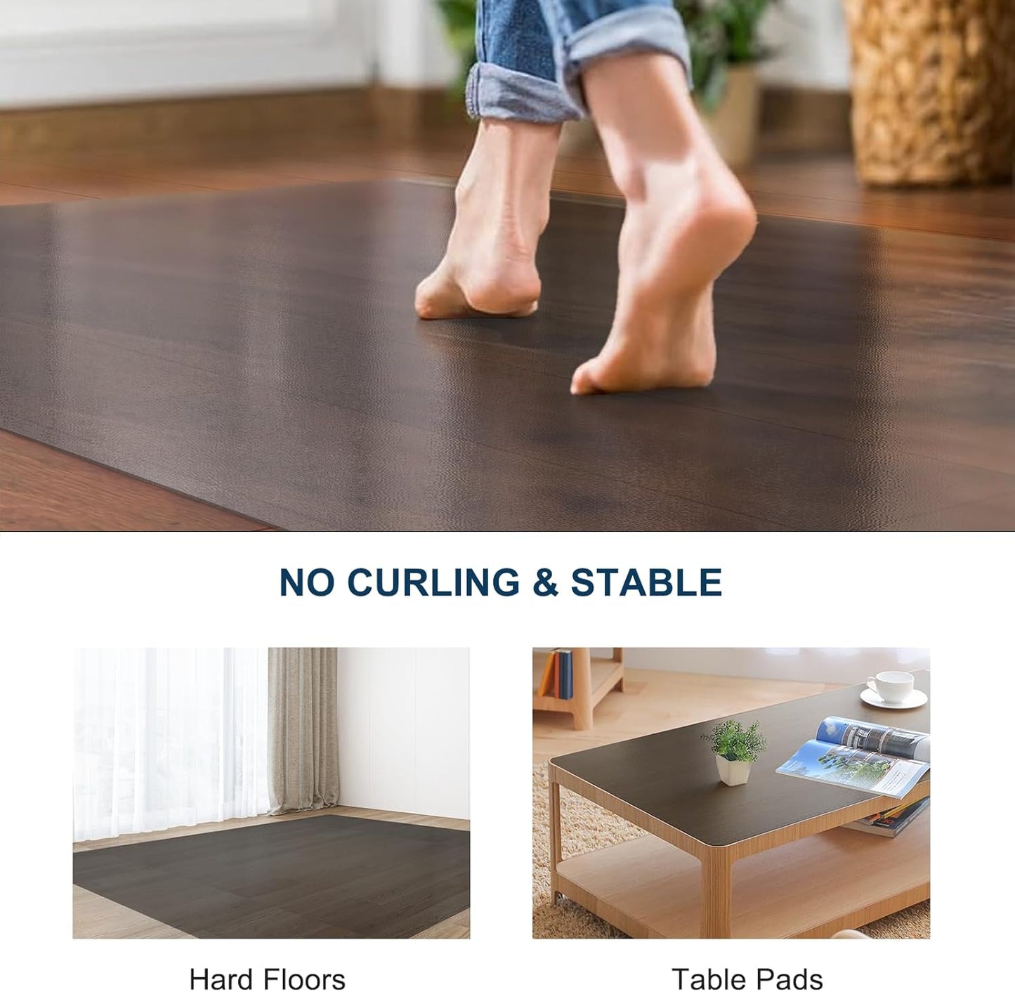 Floor Mat for Outdoor Indoor, 8'×10' Large Translucent Black Plastic Area Rug for Dining Room, Durable Non-Slip Hard Floor Living Room Rug, Waterproof Floor Protector for Garage, High Traffic Areas