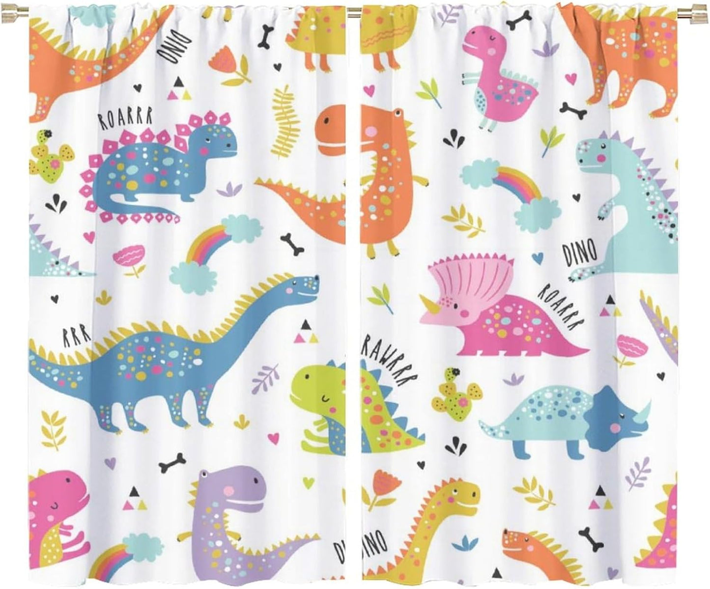 Cartoon Dinosaur Curtains for Kids Boys Girls Home Decor Childish Cute Dino Animals Print Pattern Rod Pocket Blackout Window Drapes for Nursery Baby Bedroom Playroom W36xL63in 2 Panels