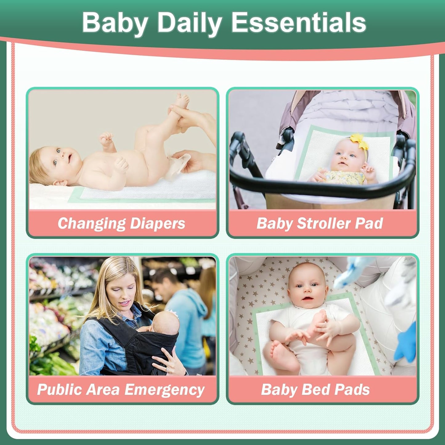 Disposable Underpads 17"×24"(100 pcs) Light Absorbent Bed Pads Small Chucks Pads for Kids, Puppy, Cat and Tioilet