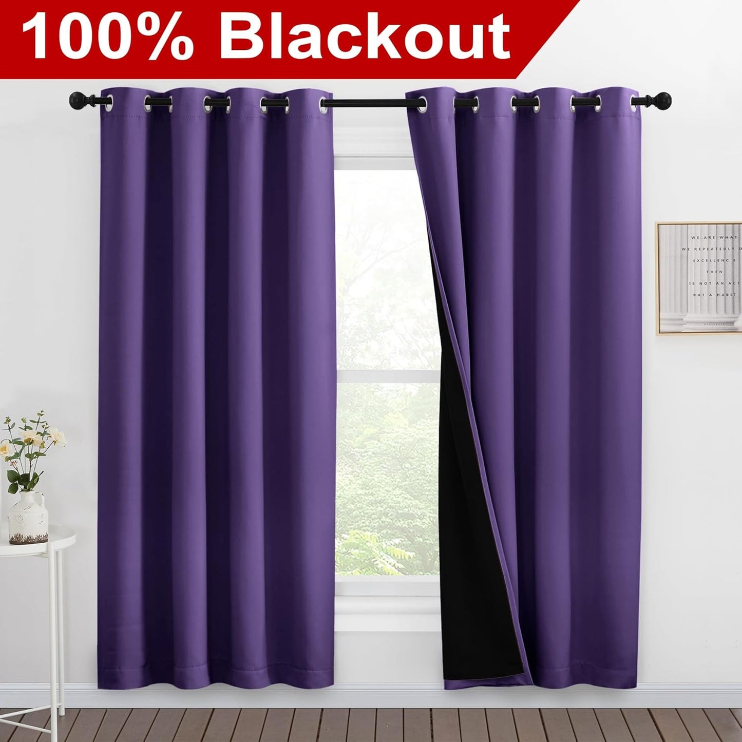 NICETOWN Lilac Purple Full Shade Curtain Panels, Pair of Energy Smart & Noise Blocking Out Blackout Drapes for Dining Room Window, Thermal Insulated Guest Room Lined Window Dressing, 55 x 78 inch