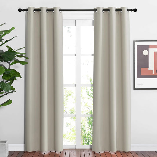 NICETOWN Blackout Natural Curtains & Drapes for Living Room - Thermal Insulated Solid Grommet Sound Reducing Energy Saving Privacy Window Treatments for Bedroom, 2 Panels, W37 x L84