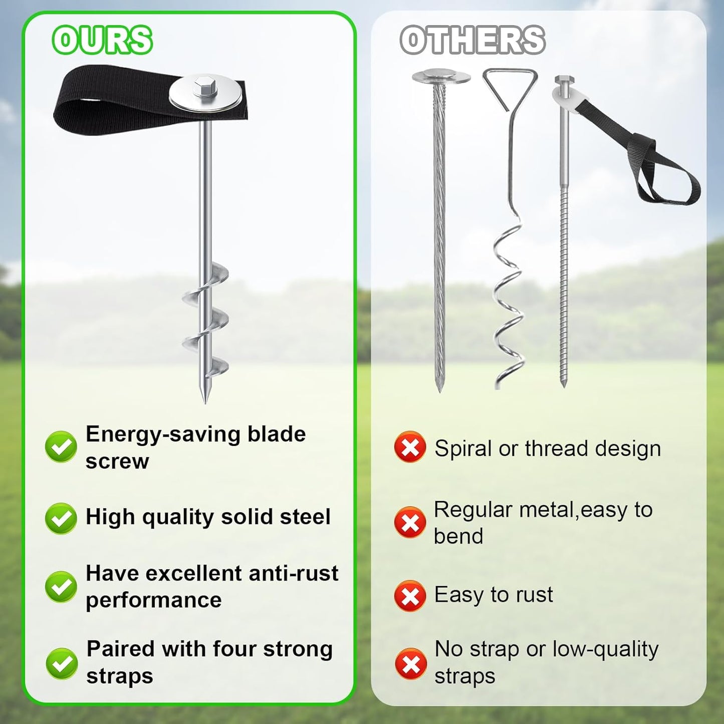 Eurmax USA Ground Anchors Screw in Trampoline Anchors High Wind Tent Stakes Heavy Duty Ground Stakes Trampoline Stakes Anchor Kit Set of 4 Bonus 4 Strong Belt (Silver)