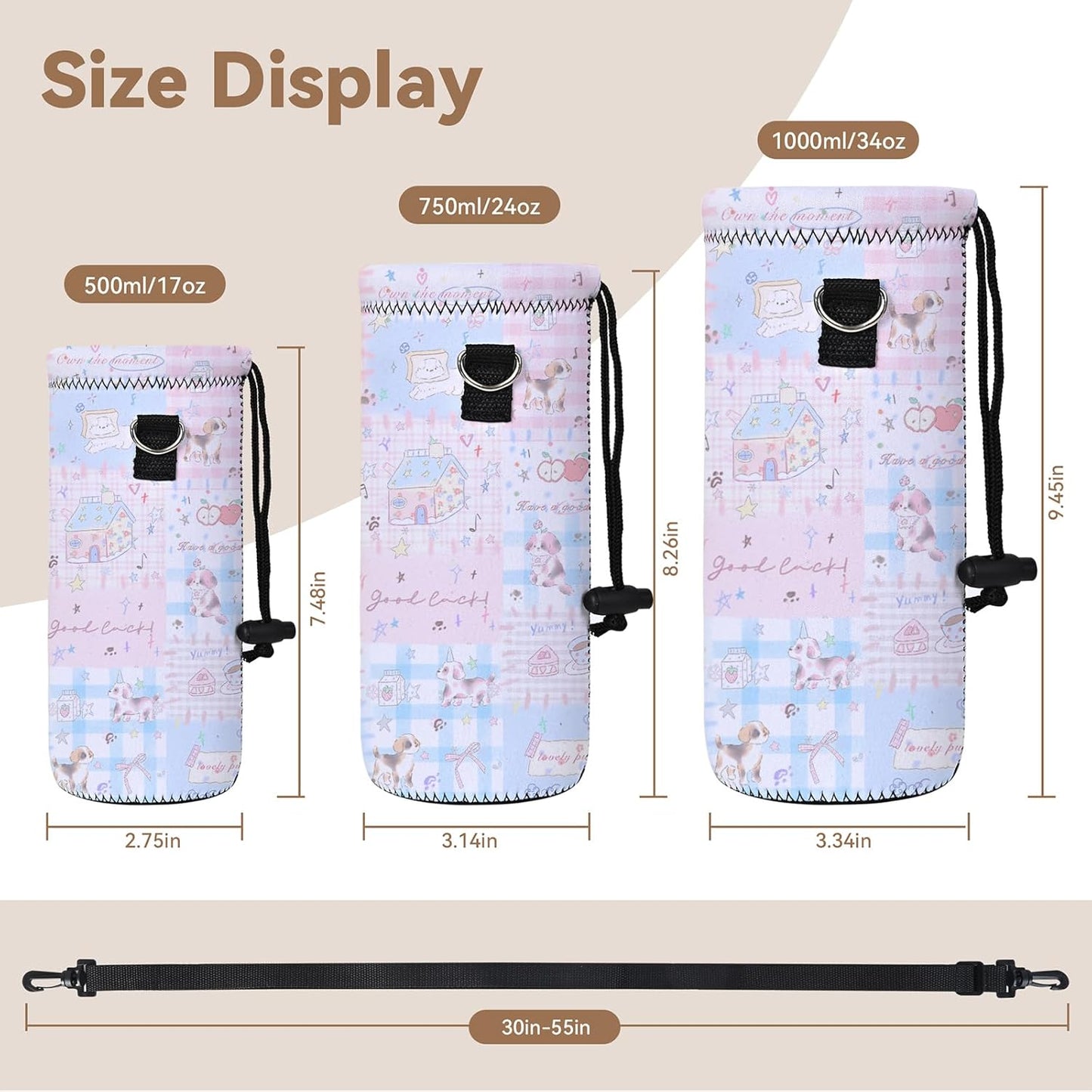 AUPET Water Bottle Bag Carrier,24oz/32oz Insulated Neoprene bottle Sling Holder Case Pouch Cover for 1000ML/750ML Bottles with Shoulder Strap for walking