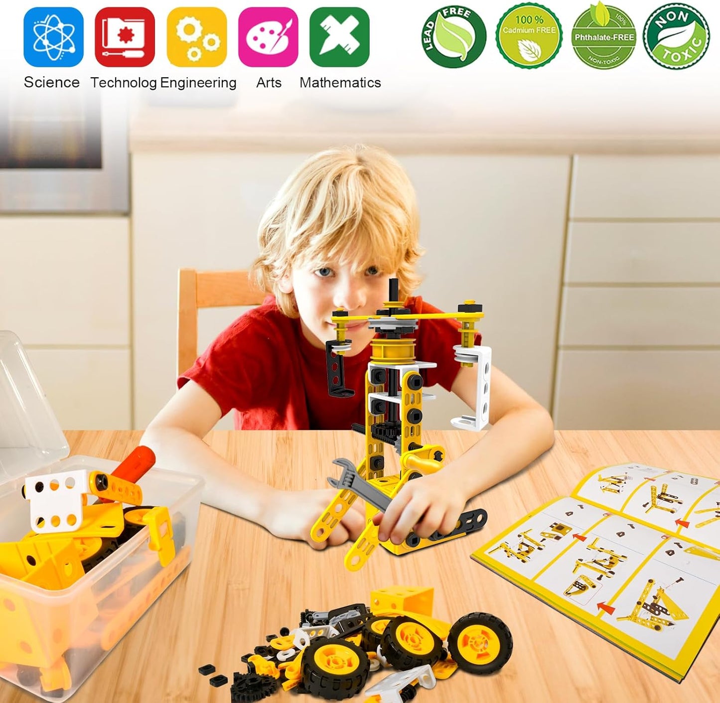 STEM Building Toys, 10 in 1 Construction Set for Preschool Kids, Educational Creative Games Holiday Idea Gift for 5+ Years Old, Stem Activities for Kids Ages 4-8 5-7 6-8 Boy Birthday Gifts