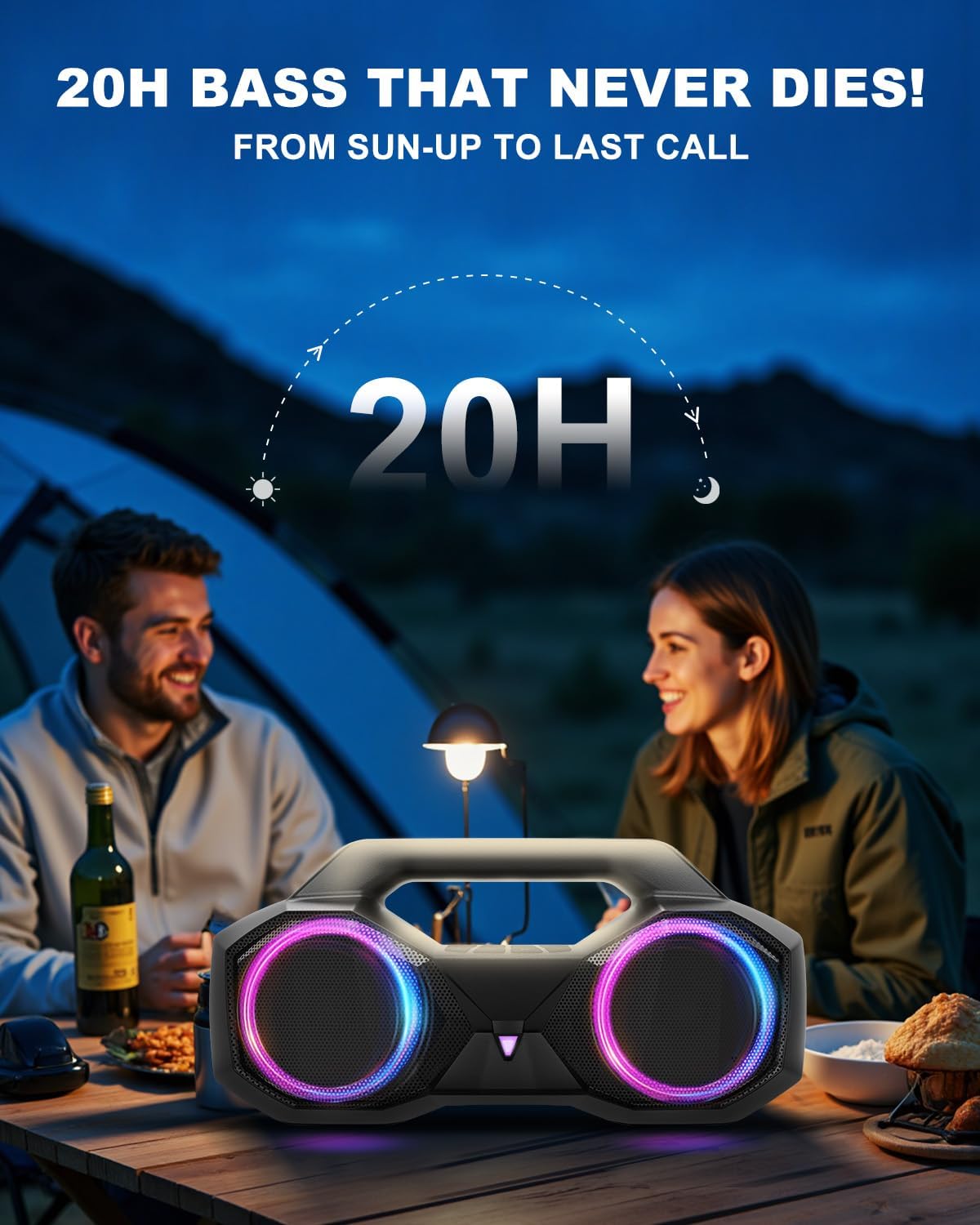 Bluetooth Speaker 80W(Peak)Loud with Bass, 20H Playtime, IPX7 Waterproof, RGB Lights, TWS, Large Portable Wireless Speakers for Outdoor, Home, Party, Pool, Beach, Tailgating, Gym, Work, Gifts (Black)
