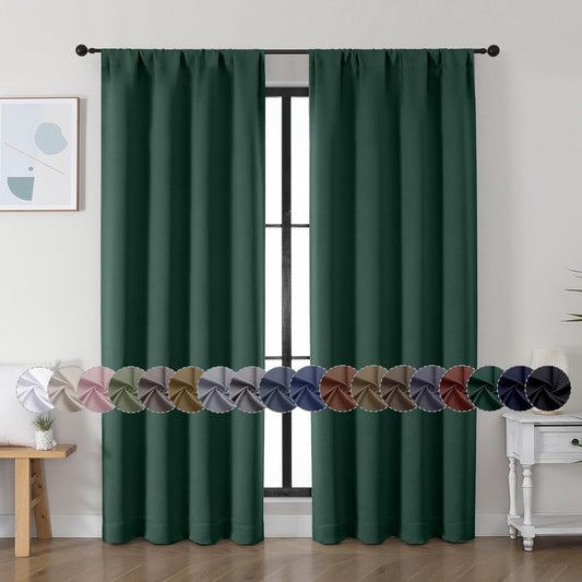 Simplebrand Ava Ever Green Blackout Curtains for Bedroom 72 Inch Length 2 Panels Set, Thermal Insulated Rod Pocket Door Window Curtains for Patio French Door Front Door, W40 x L72 Inch, Ever Green