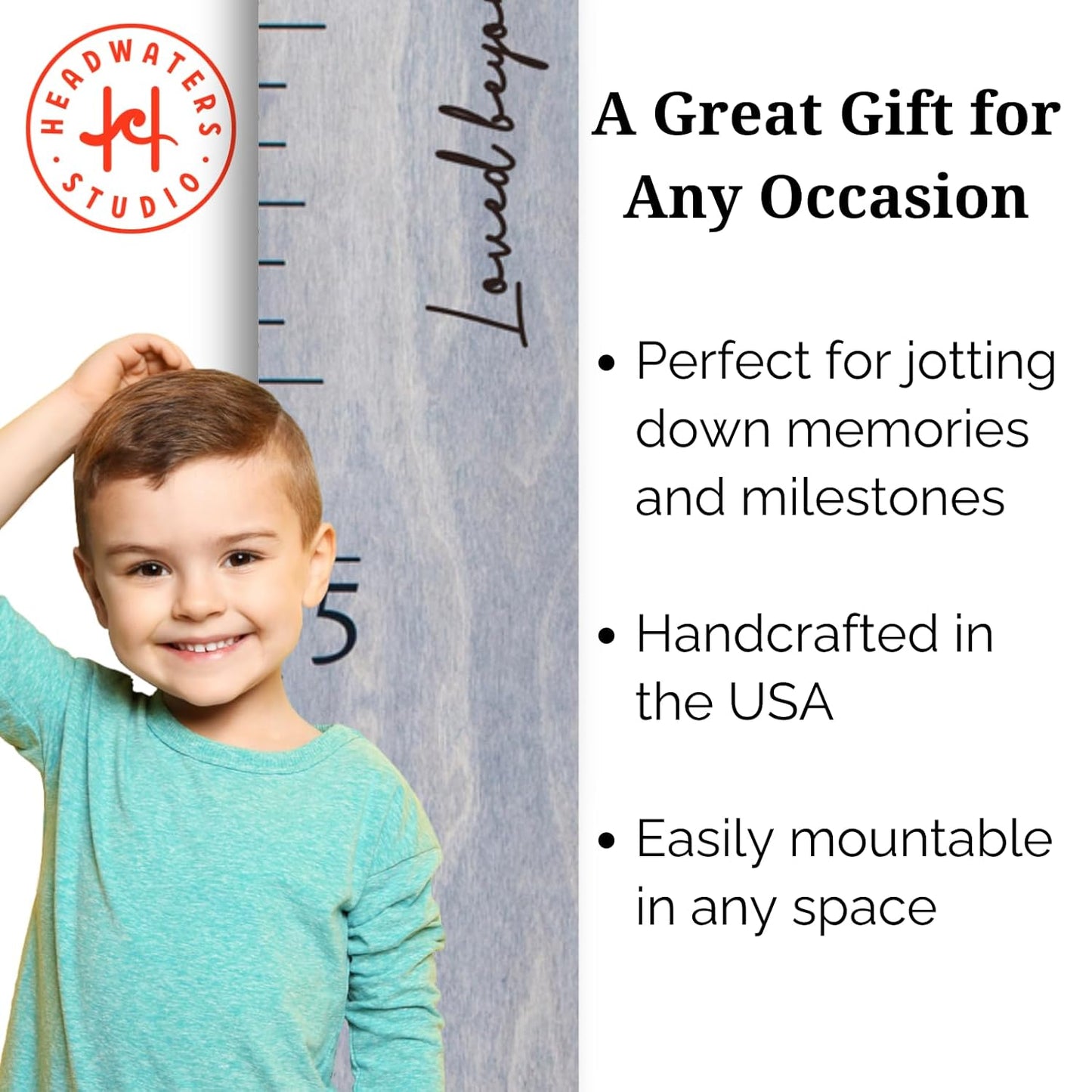 Boho Growth Chart for Wall - Height Board Growth Chart Wooden Growth Chart for Wall Kids Measuring Chart for Wall Height Chart Growth Chart for Kids (Loved Beyond Measure, Gray)