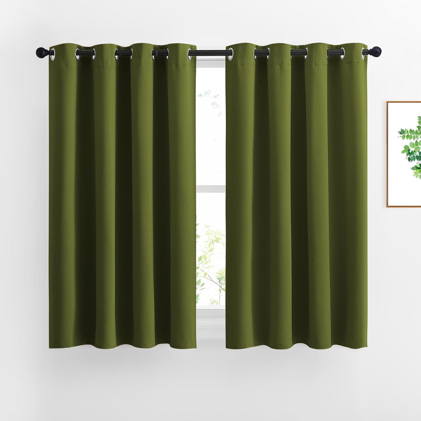 NICETOWN Bedroom Room Darkening Curtains and Drapes - Window Treatment Thermal Insulated Solid Grommet Room Darkening Draperies for Bedroom (Olive, Set of 2, 46 by 54 Inch)