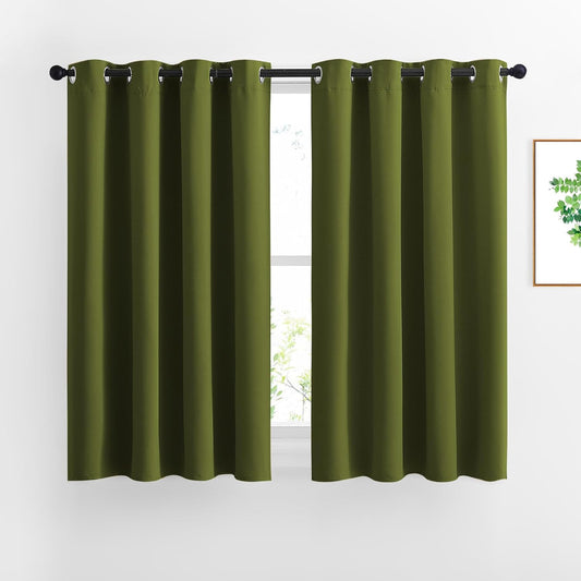 NICETOWN Bedroom Room Darkening Curtains and Drapes - Window Treatment Thermal Insulated Solid Grommet Room Darkening Draperies for Bedroom (Olive, Set of 2, 46 by 54 Inch)