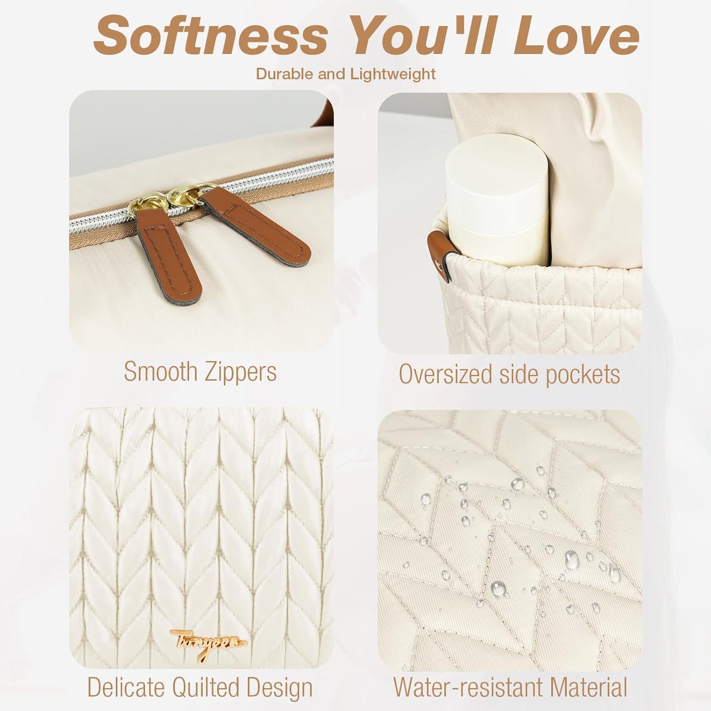 Diaper Bag Tote, Large Baby Diaper Bags Waterproof, Hospital Bag for Labor Delivery with Pacifier Case, Changing Pad, Shoulder Strap, Beige