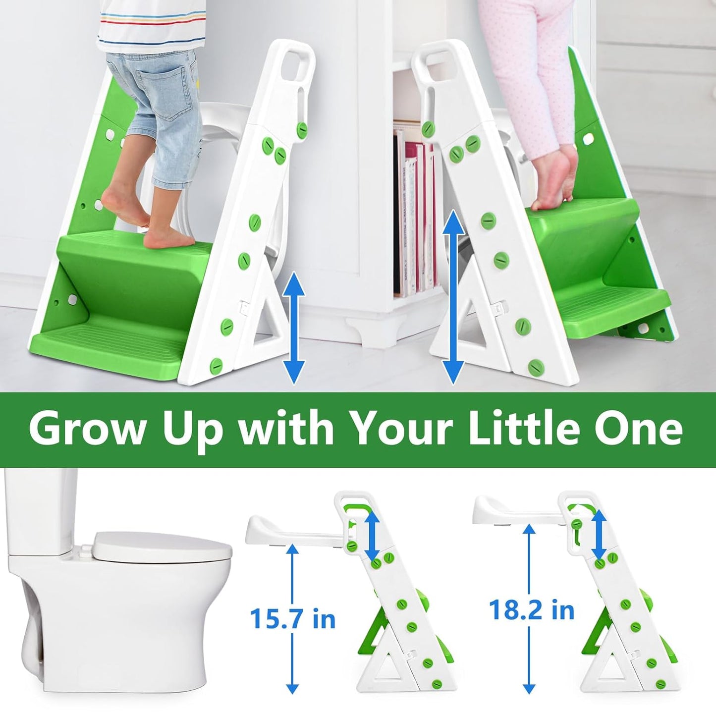 Potty Training Seat, Upgrade Foldable Step Stool, Climbable and Easy to Carry Handles, Adjustable for Different Toilet Heights, Attachment with Stable Structure for Boys and Girls