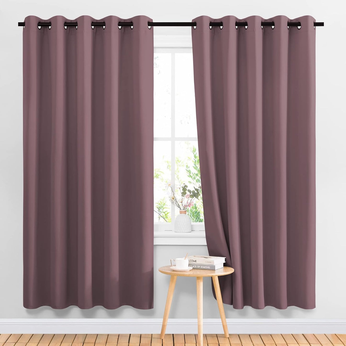 NICETOWN Blackout Curtains Panels for Bedroom - Grommet Room Darkening Noise Reducing Thermal Insulated Solid Privacy Window Treatments for Living Room (2 Panels, W66 x L72, Dry Rose)