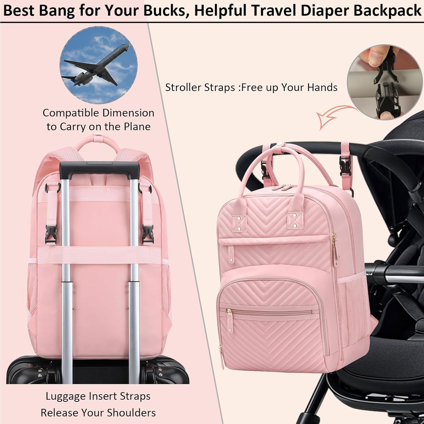 Diaper Bag Backpack for Women with Changing Pad, Baby Bag with Insulated Pockets Multifunctional Diaper Bags For Baby Girl Boy Waterproof Baby Bags For Boys Girls Maternity Bag Baby Pink