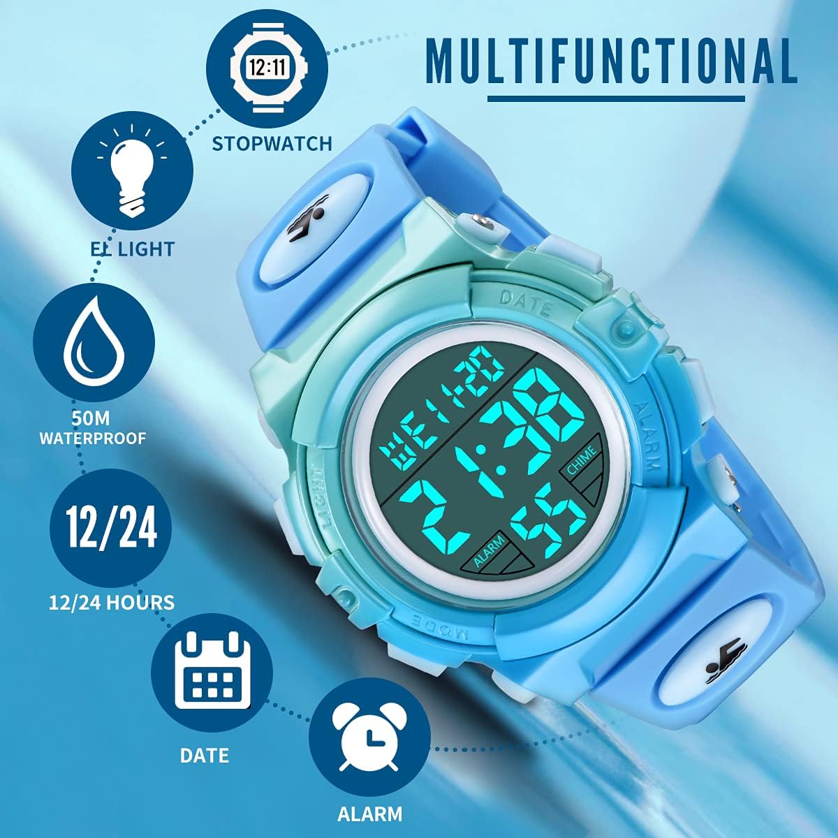 Kids Watch,Boys Watch for 3-15 Year Old Boys,Digital Sport Outdoor Multifunctional Chronograph LED 50 M Waterproof Alarm Calendar Analog Watch for Children with Silicone Band,Kids Gift