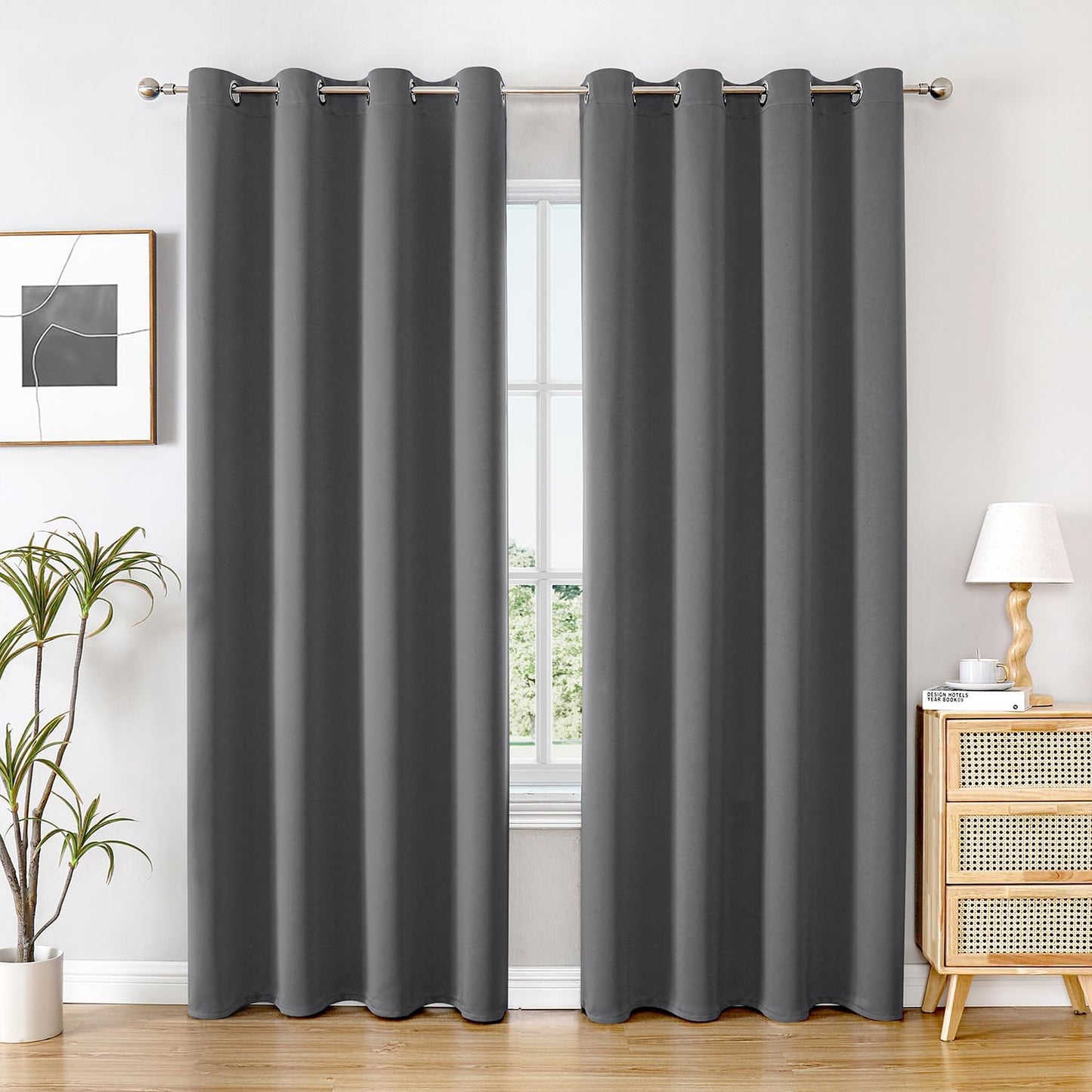 ChrisDowa Blackout Curtains 70 inches Wide for Bedroom - 2 Panels Set Extra Wide Grommet Thermal Insulated Room Darkening Curtains for Living Room (Grey, 70 x 63 Inch)