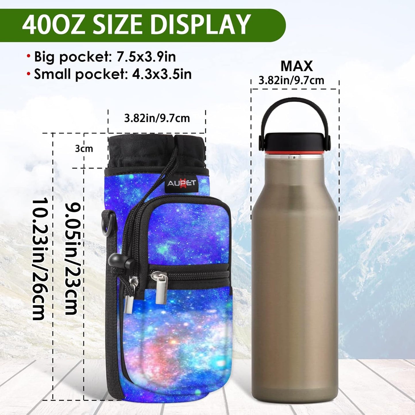 AUPET Water Bottle Sling Bag Sleeve Holder Carrier 25/32/40/64 oz,Insulated Crossbody Water Bottle Case Cover with Strap and Pockets for Men/Women Walking Hiking