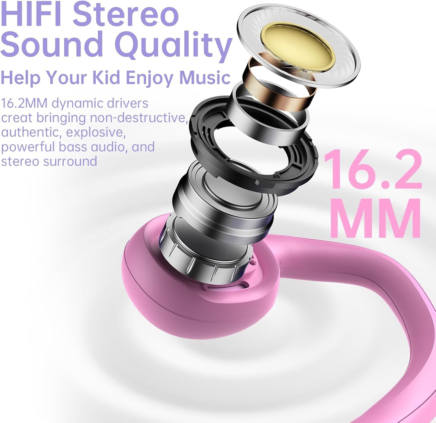 Kids Headphones, Bluetooth 5.2 Air Conduction Open Ear Headphones, 85dB Volume Limiting, Stereo Sound with Mic, IPX5 Waterproof, 20H Playtime, Perfect for School and Outdoor-Pink