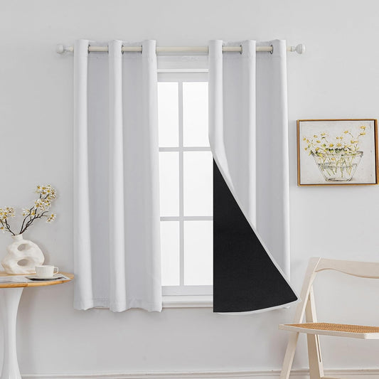 Anytime 100% Blackout Curtain Set, Thermal Insulated & Energy Efficiency Window Draperies for Guest Room, Full Shading Panels for Shift Worker and Light Sleepers（Greyish White, 2 Panels, 37W x 63L）