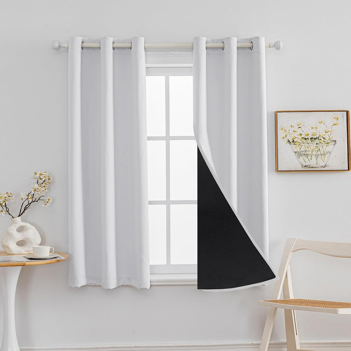 Anytime 100% Blackout Curtain Set, Thermal Insulated & Energy Efficiency Window Draperies for Guest Room, Full Shading Panels for Shift Worker and Light Sleepers（Greyish White, 2 Panels, 42W x 54L）