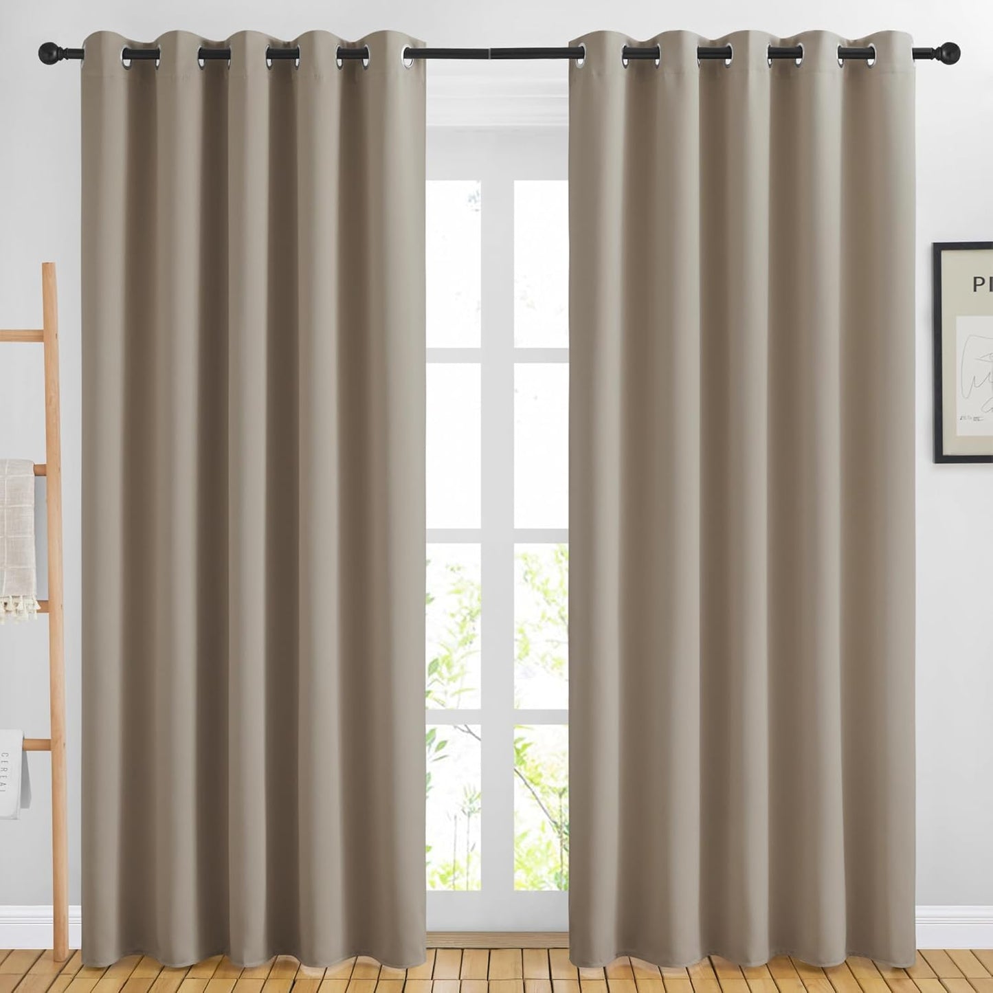NICETOWN Room Darkening Taupe Curtains & Drapes for Living Room - Thermal Insulated Solid Grommet Sound Reducing Room Divider Privacy Window Treatments for Bedroom, 2 Panels, W66 x L84