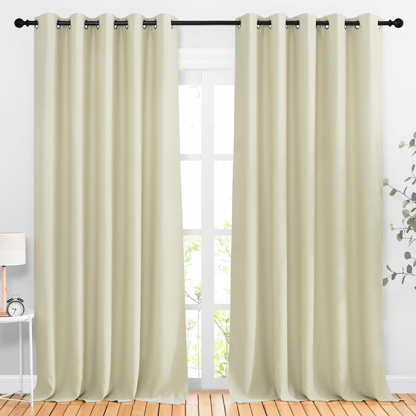 NICETOWN Room Darkening 118 inch Long Curtains, Grommet Thermal Drapes Weighted Room Divider Wide Window Treatments for Living Room, W66 x L118, Beige, 2 Panels