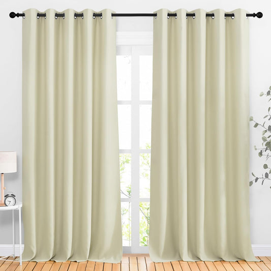 NICETOWN Room Darkening 118 inch Long Curtains, Grommet Thermal Drapes Weighted Room Divider Wide Window Treatments for Living Room, W66 x L118, Beige, 2 Panels