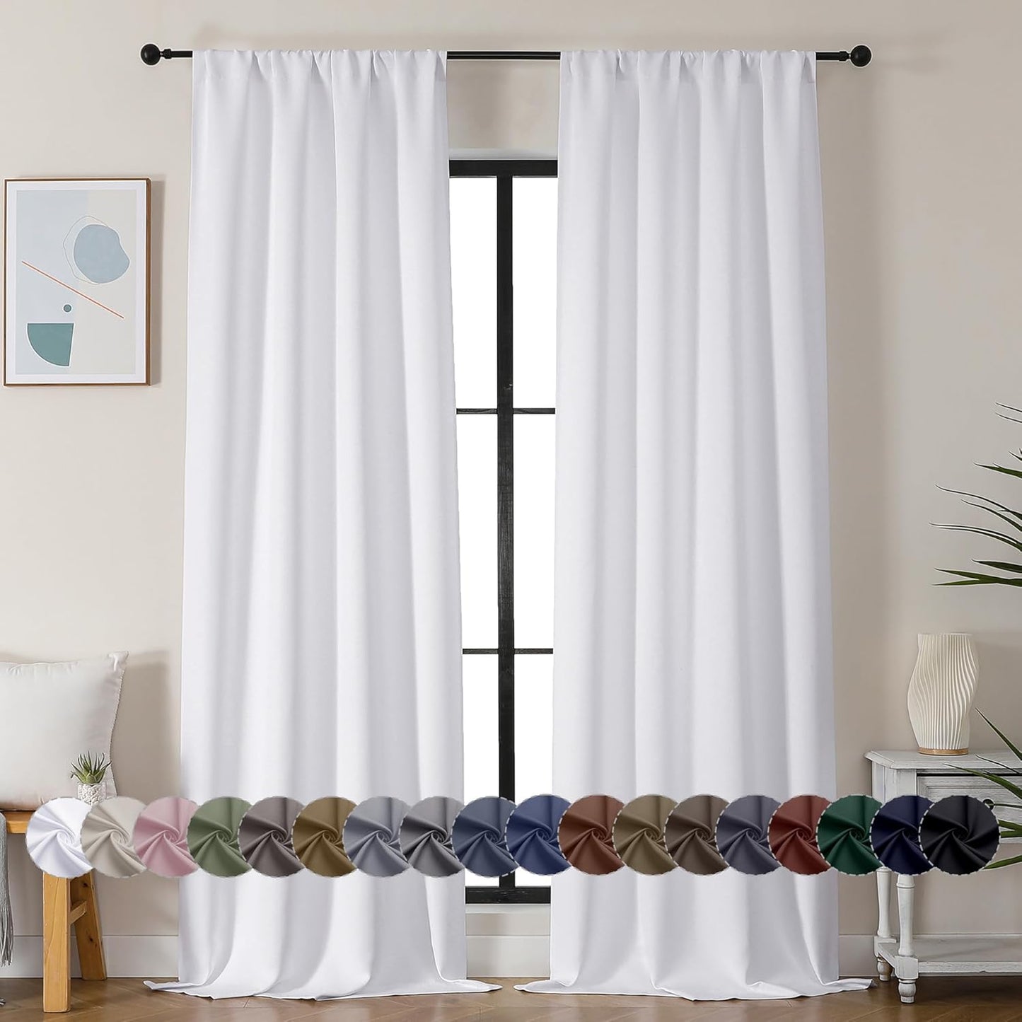 Simplebrand Ava Pure White Curtains for Bedroom 90 Inches Long 2 Panels Set, Room Darkening Window Treatment, Light Filtering Curtain Drapes, Soft Casual Rod Pocket Privacy Curtains, W40 x L90 Inch