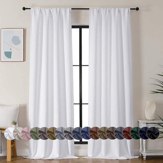 Simplebrand Ava Pure White Curtains for Bedroom 90 Inches Long 2 Panels Set, Room Darkening Window Treatment, Light Filtering Curtain Drapes, Soft Casual Rod Pocket Privacy Curtains, W40 x L90 Inch