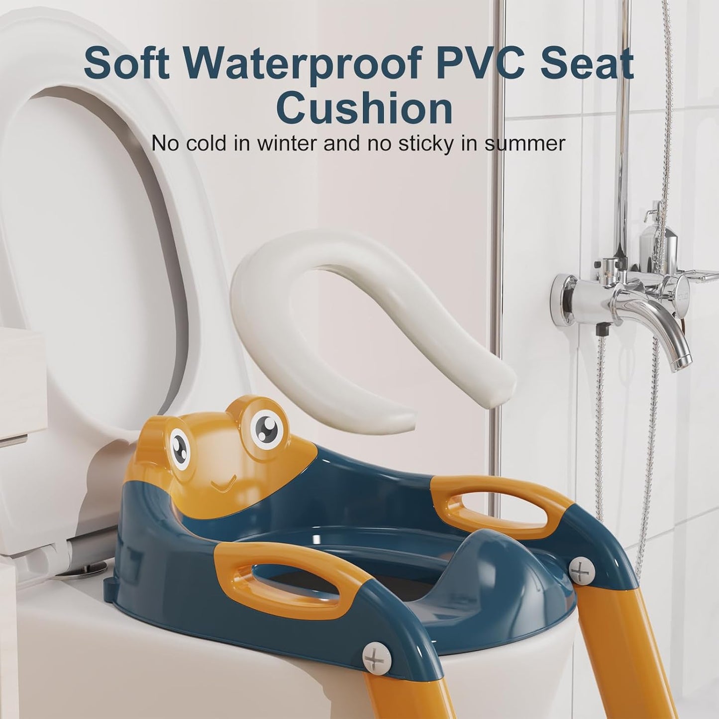 Potty Training Seat with Step Stool Ladder, Upgraded 2-in-1 Toddler Potty Training Toilet Seat with Non-Slip Step Splash Guard Handles and Waterproof Cushion, Toddler Potty Seat for Kids Boys Girls