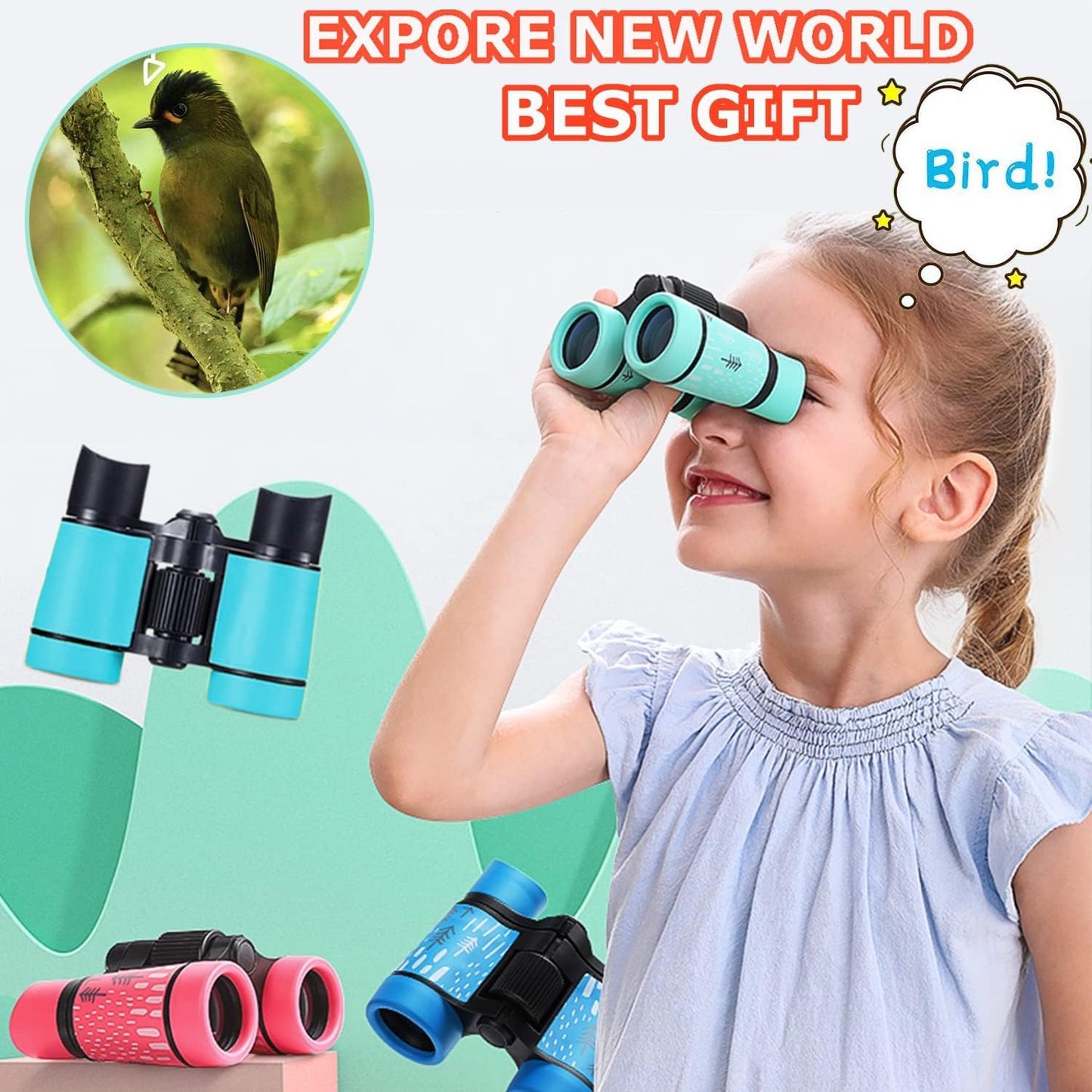 Kids Binoculars Best Gifts for 3-12 Years Boys Girls High-Resolution Optics Shockproof Mini Compact Binocuolar Toys Folding Small Telescope for Bird Watching Camping Outdoor Play