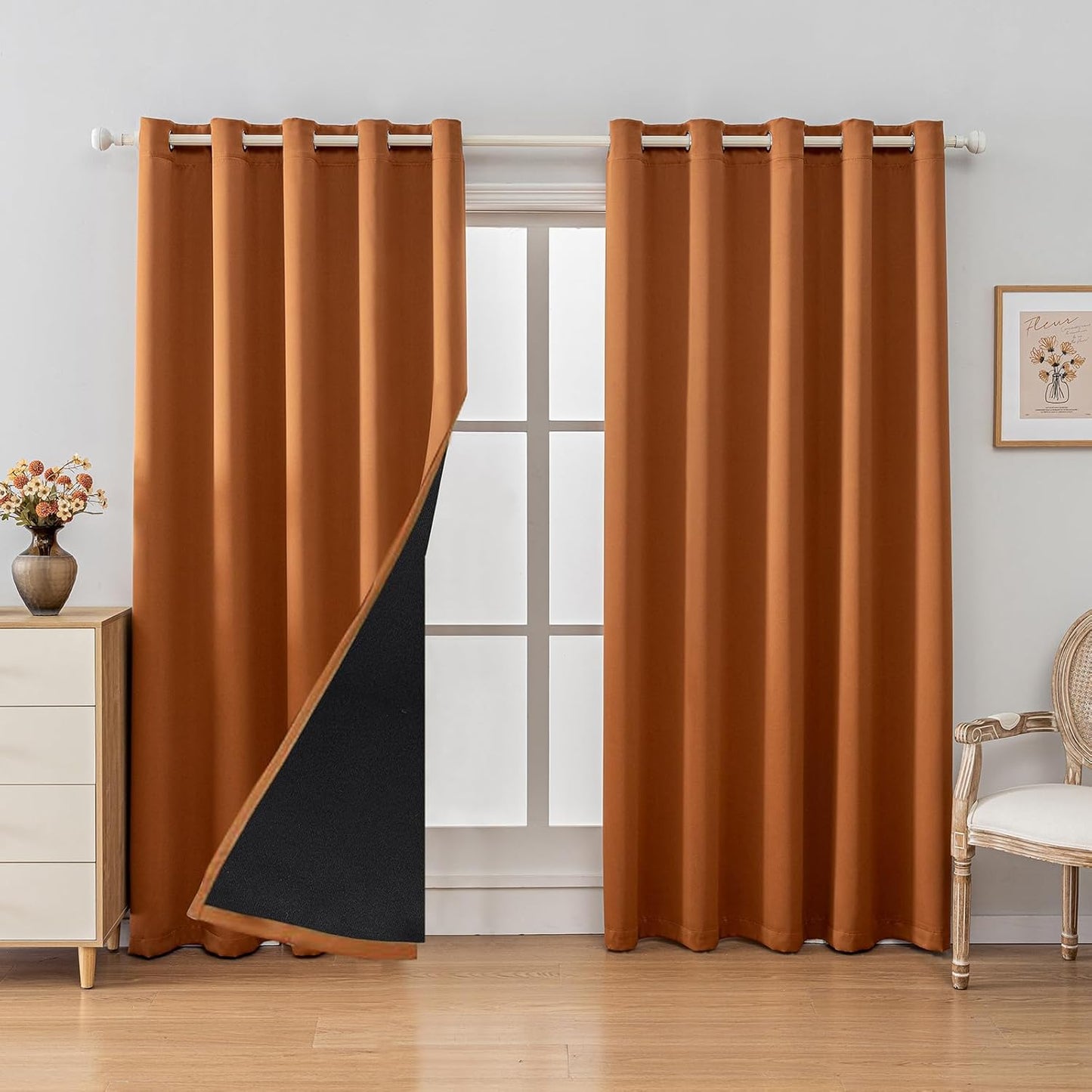 Anytime 100% Blackout Curtain Set, Thermal Insulated & Energy Efficiency Window Draperies for Guest Room, Full Shading Panels for Shift Worker and Light Sleepers（Orange, 2 Panels, 70W x 72L）