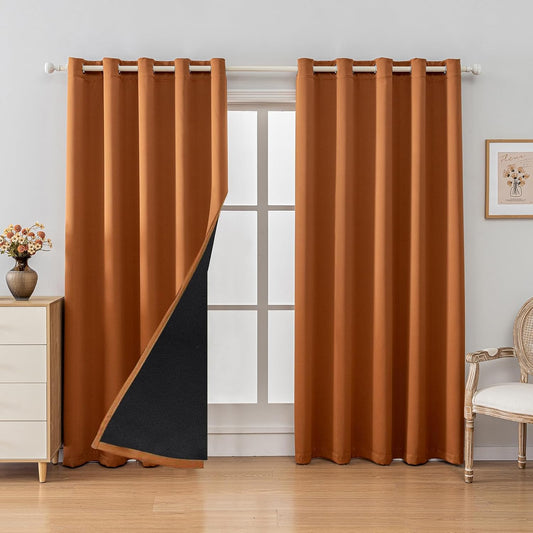Anytime 100% Blackout Curtain Set, Thermal Insulated & Energy Efficiency Window Draperies for Guest Room, Full Shading Panels for Shift Worker and Light Sleepers（Orange, 2 Panels, 70W x 72L）