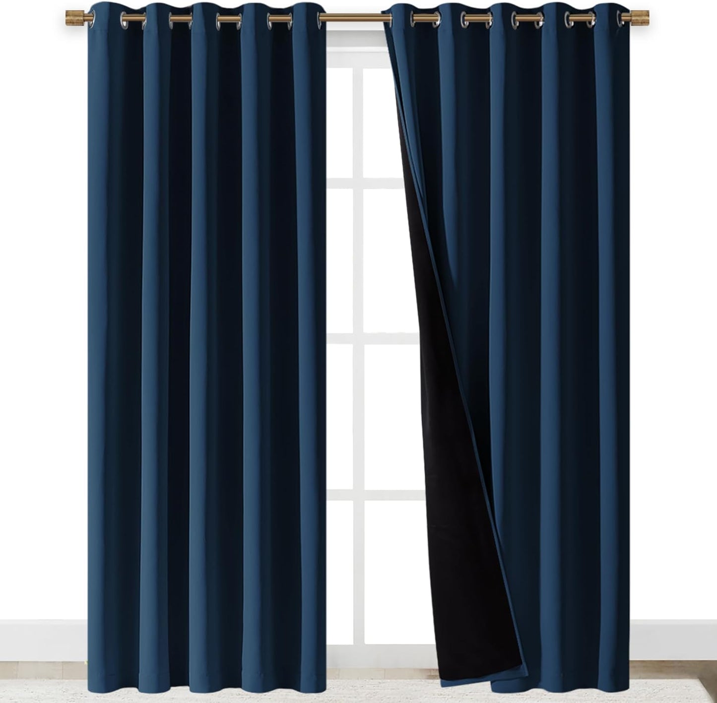 NICETOWN Total Shade Curtains and Draperies, Heavy-Duty Full Light Shading Drapes with Black Liner Backing for Villa/Hall/Dorm Window（Moroccan Blue, Package of 2 Panels, 70" Wide x 95" Long
