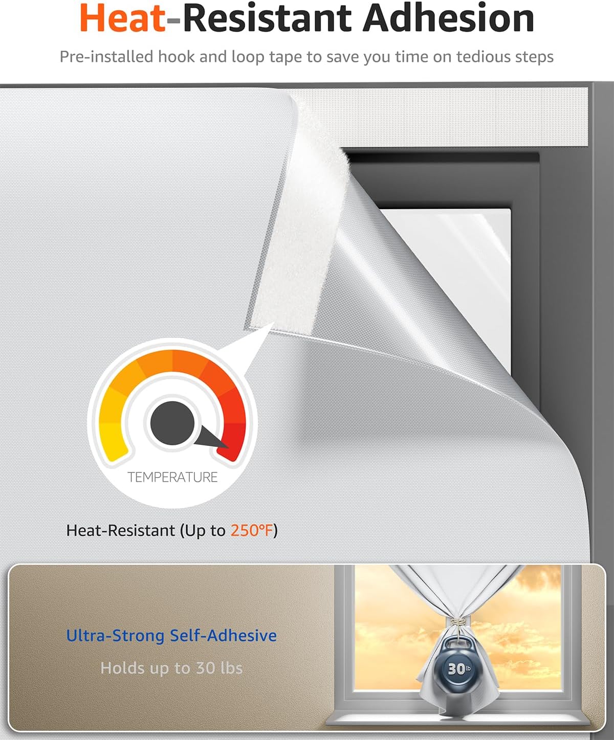 Sumobaby Blackout Curtains for Bedroom 32"x64" Portable No Drill Black Out Window Cover with Upgraded Hook&Loop Tapes,100% Blackout Shades,Thermal Insulated Blinds for Bedroom,Nursery(1 Panel,White)