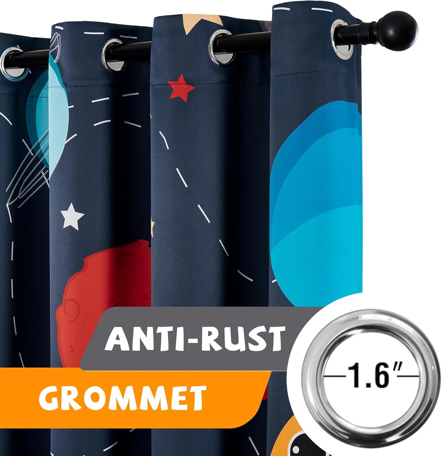 Kids Space Themed Blackout Curtains - 100% Blackout, Perfect for Bedroom and Nursery with Vibrant Cosmos Patterns, Noise Reduction, Thermal Insulated, 2 Panels (Space, W42×L96)