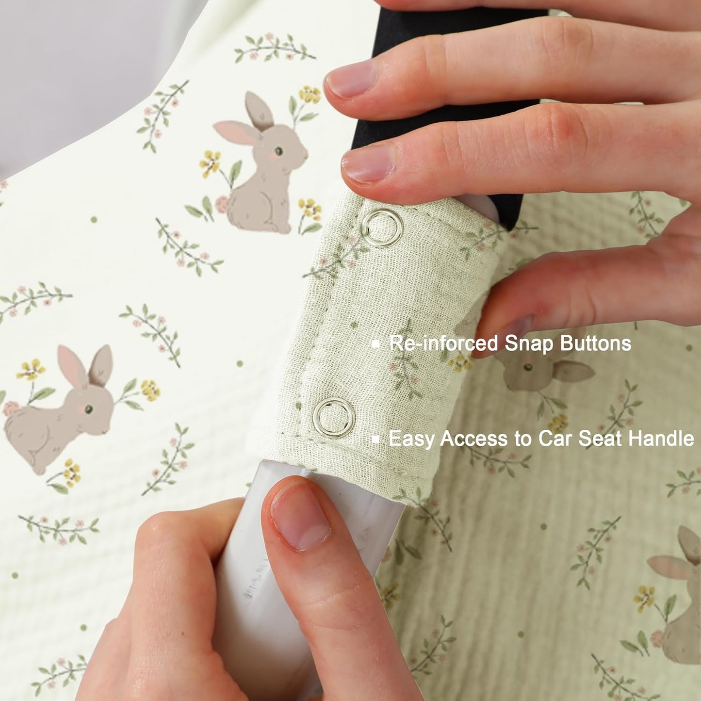100% Muslin Cotton Car Seat Cover Baby, Carseat Canopy Cover, Universal Fit Stroller Covers for Boys and Girls (Cute Rabbit)