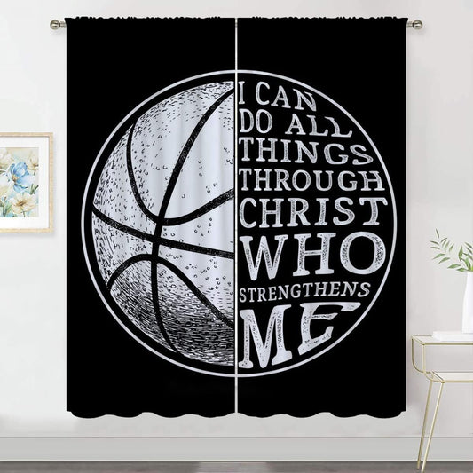 Basketball Blackout Curtains for Boy Girl Room Darkening Decor,Sport Theme and White Motto Dark Background Bedroom Living Room Home Rod Pocket Thermal Insulated Window Curtain/Drapes Panel,63x63 Inch…