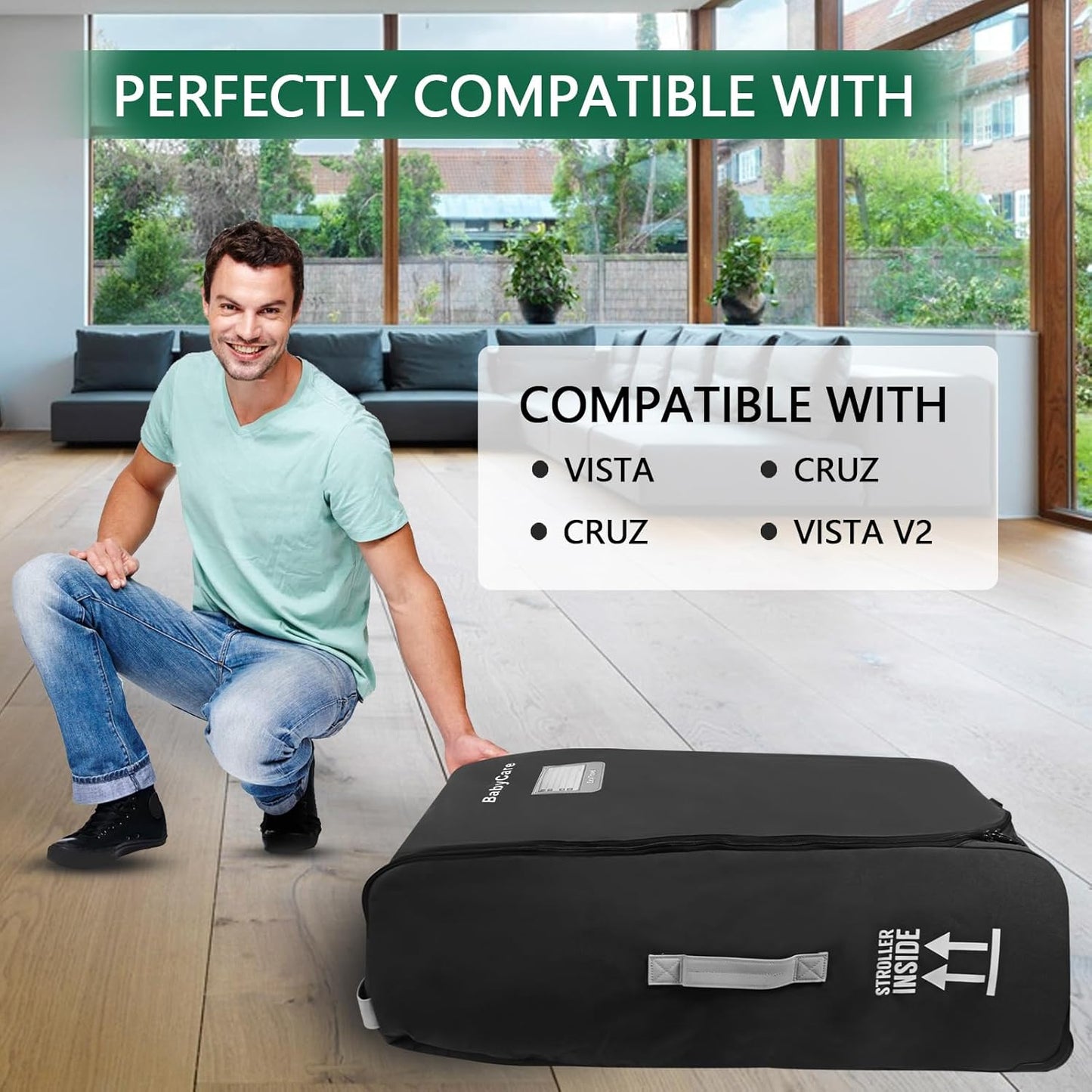 Stroller Travel Bag Compatible with UPPAbaby Vista, Vista V2, Cruz V2,Uppa-baby Bag With Wheels,Dual Handles,Luggage Tag for Airplane Flight Travel