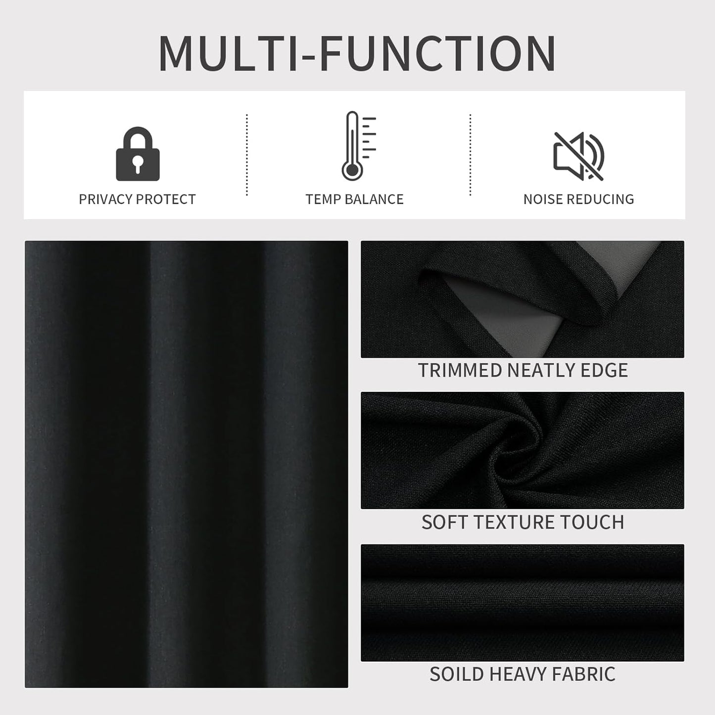 Joydeco Blackout Curtains 108 Inches Long 2 Panels Burg, Room Darkening Curtains for Bedroom, 100% Black Out Textured Thermal Drapes Privacy Protection 2 Panels Set(W52 x L108 Inch, Black)