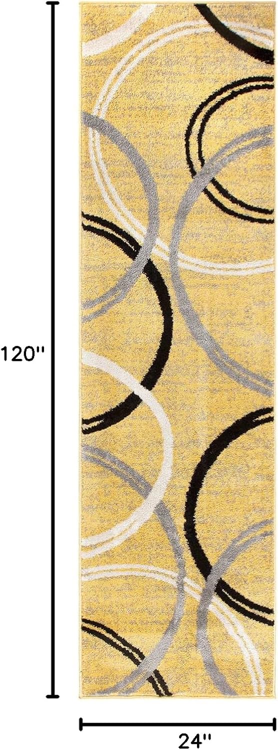 Rugshop Modern Wavy Circles Design Runner Rug 2' x 10' Yellow