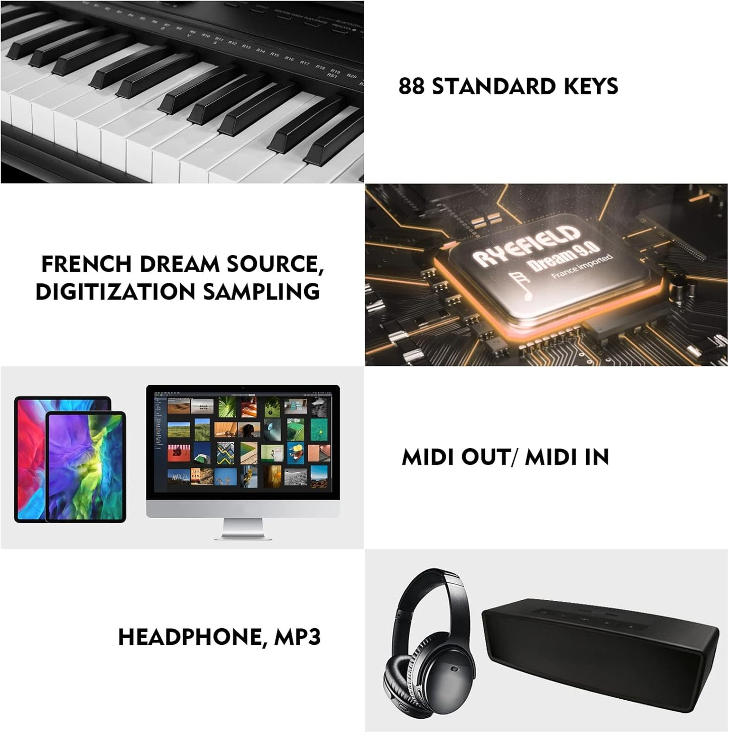 MUSTAR Digital Piano 88 Key Weighted with Stand, 88 Key Semi Weighted Keyboard Piano MEP-1100, Electric Piano Keyboard 88 Keys for Beginners, 2x25W Stereo Speakers, Case, Sustain Pedal, ABS, Black