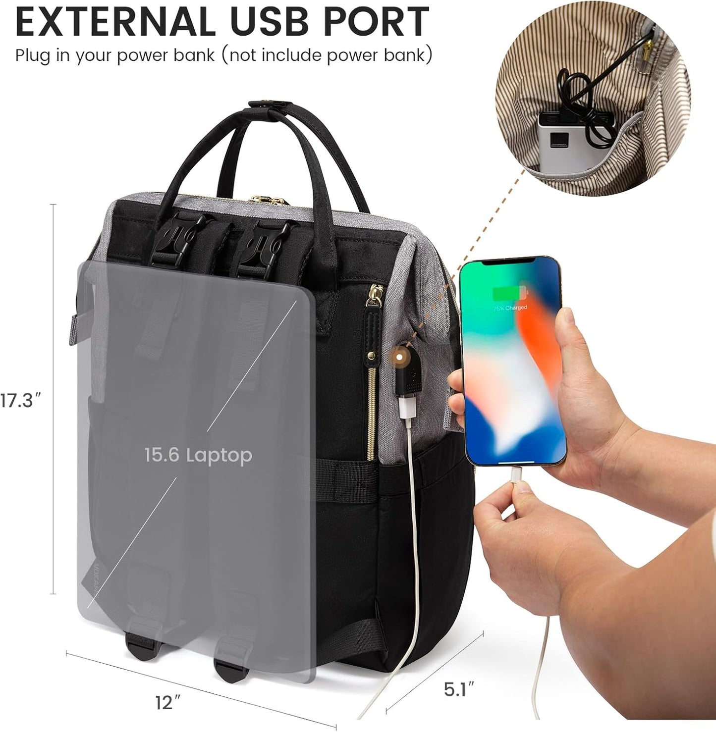 LOVEVOOK Diaper Bag Backpack, Baby Bag with Changing Station, Large Diaper Backpack for Mom Dads, Waterproof Leather Mommy Bag for Boy and Girl, Travel Essential Baby Shower, Black-Grey